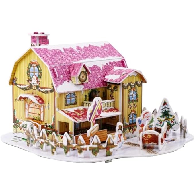 3D PUZZLE CHRISTMAS COLLECTION COZY CHRISTMAS COTTAGE UNIQUE & COLLECTIBLE MODEL ASSEMBLY BUILDING KIT FOR KIDS & ADULTS 34PCS - Image 2